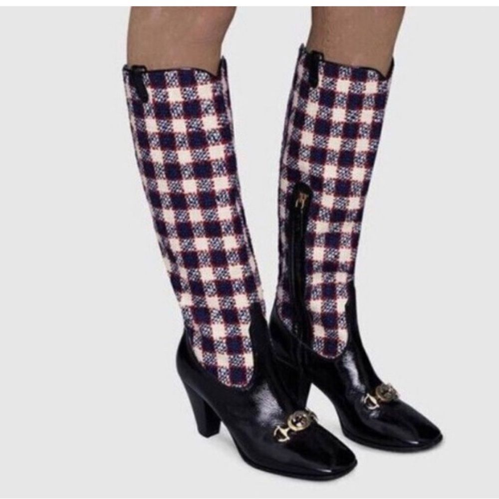 Brand new Gucci Plaid Knee-High Women's Boots size 7.5